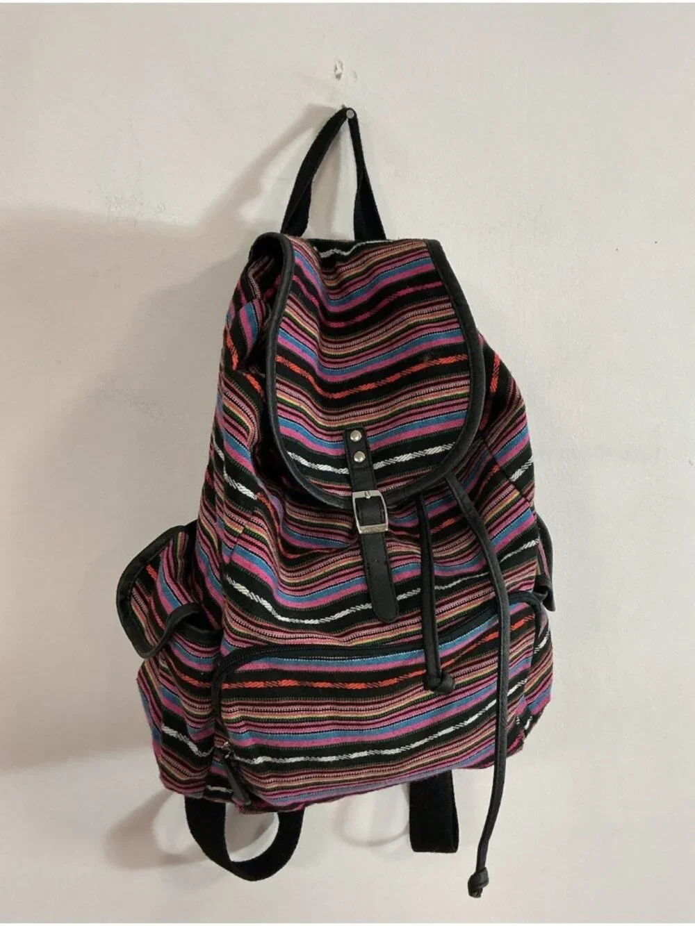 Baja Boho Backpack Unisex Woven Serape Bag Drawstring Hippie
